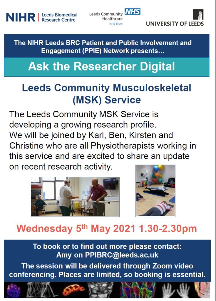 Leeds Community MSK Service poster with event and booking details
