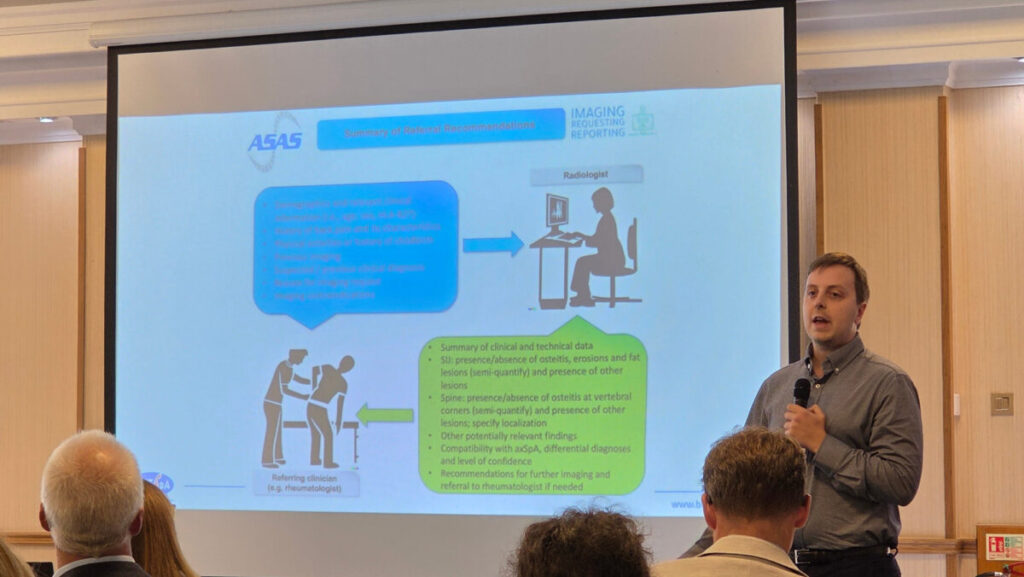 A photograph of Dr Weddell presenting his research to the conference.